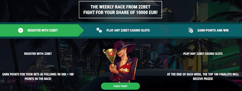 Weekly Race Bonus at 22Bet