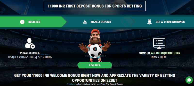 Welcome Bonus at 22Bet India for sports betting